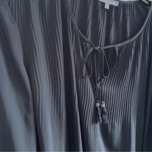 Daniel Rainn Silky Black Long Sleeve Pin Tucked Peasant Blouse Top Sz Large - Picture 7 of 9